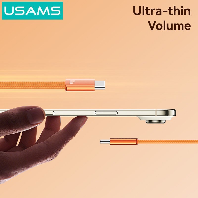 USAMS καλώδιο USB-C , 60W, 480Mbps, flat, 1.2m, πορτοκαλί - Image 2