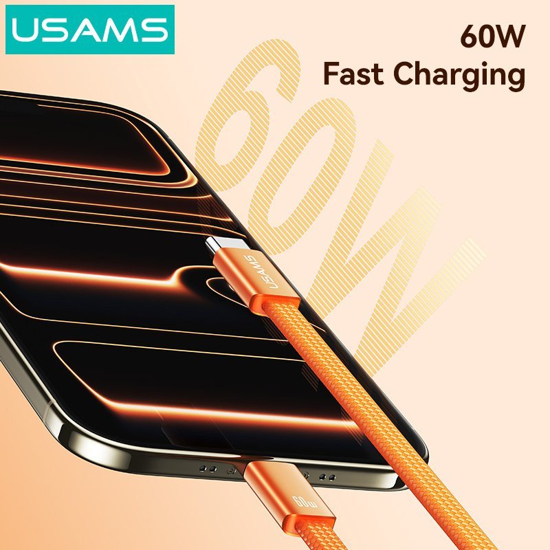 USAMS καλώδιο USB-C , 60W, 480Mbps, flat, 1.2m, πορτοκαλί - Image 3