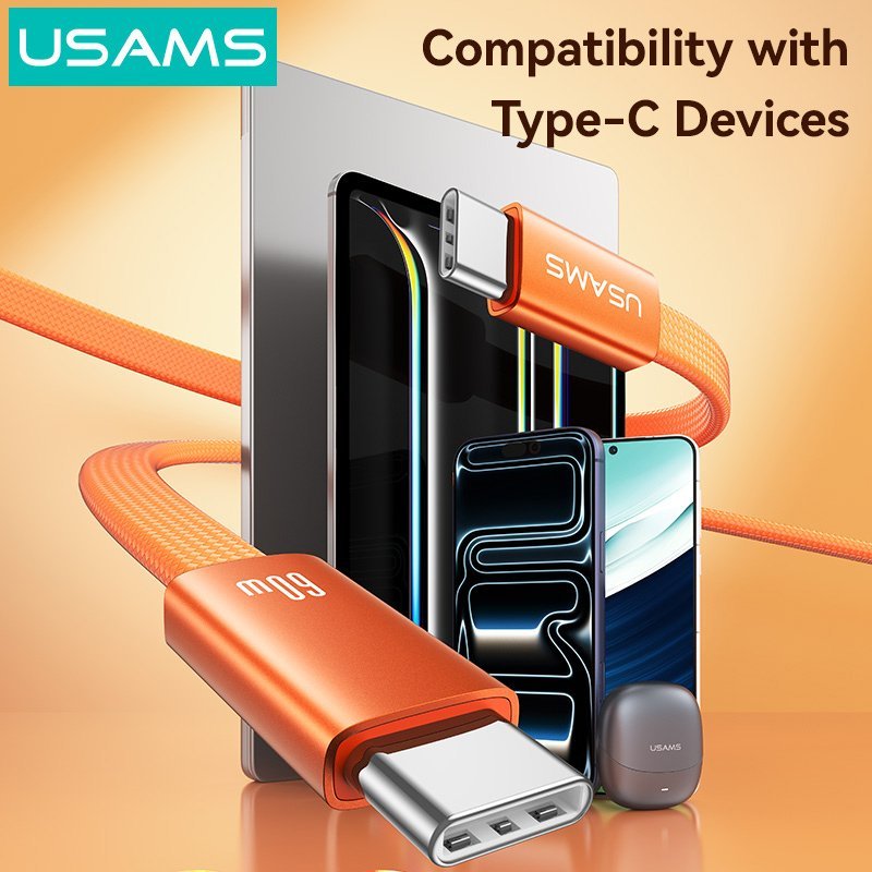 USAMS καλώδιο USB-C , 60W, 480Mbps, flat, 1.2m, πορτοκαλί - Image 4