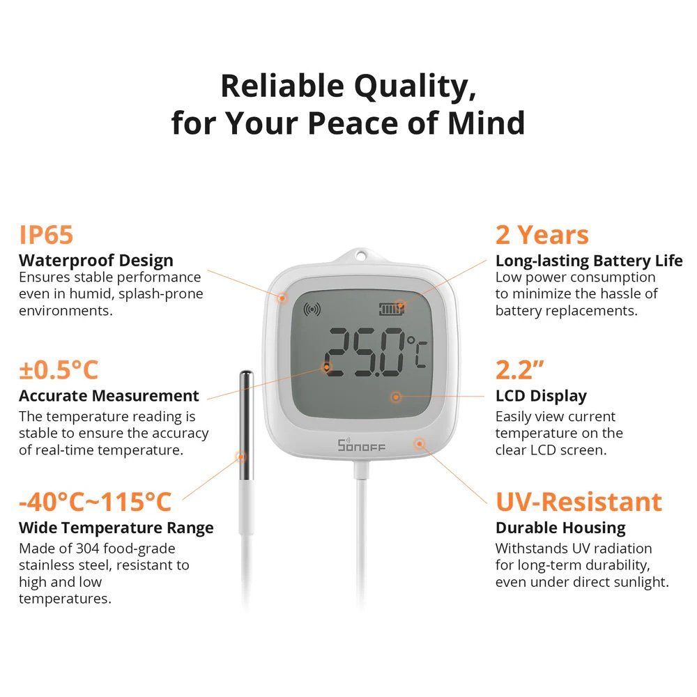 SONOFF smart θερμόμετρο , έως 115 °C, ZigBee 3.0, λευκό - Image 5