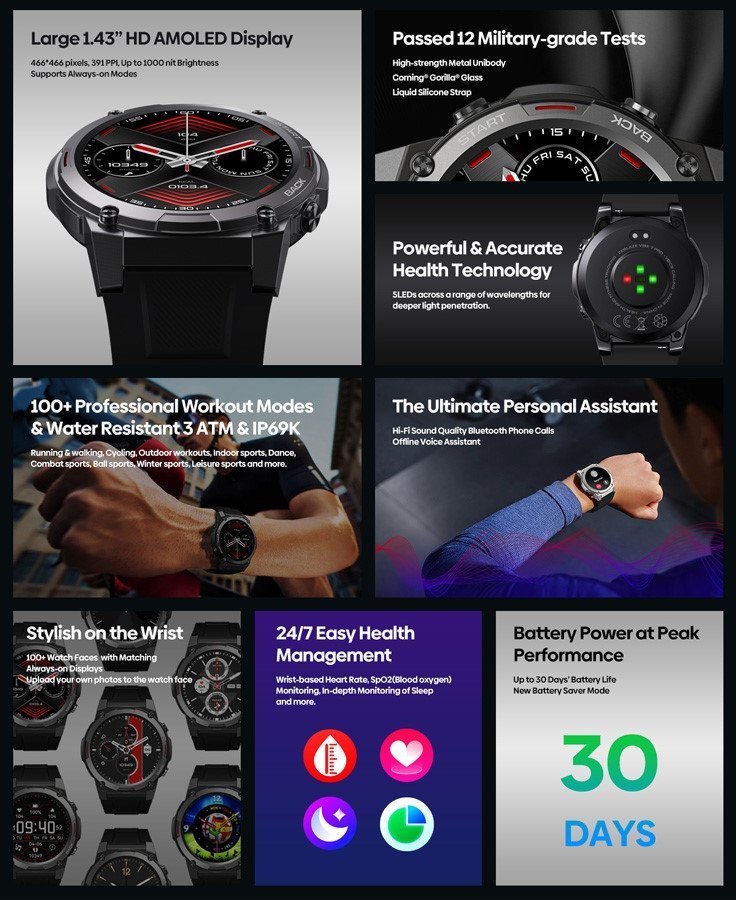 ZEBLAZE smartwatch ibe 7 Pro, heart rate, 1.43" AMOLED, 3 ATM, ασημί - Image 2