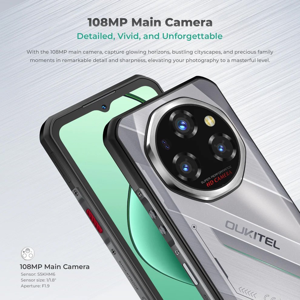 OUKITEL smartphone , 6.6", 12/512GB, 5G, 11000mAh, IP68/IP69K/MIL-STD-810H, ασημί - Image 10