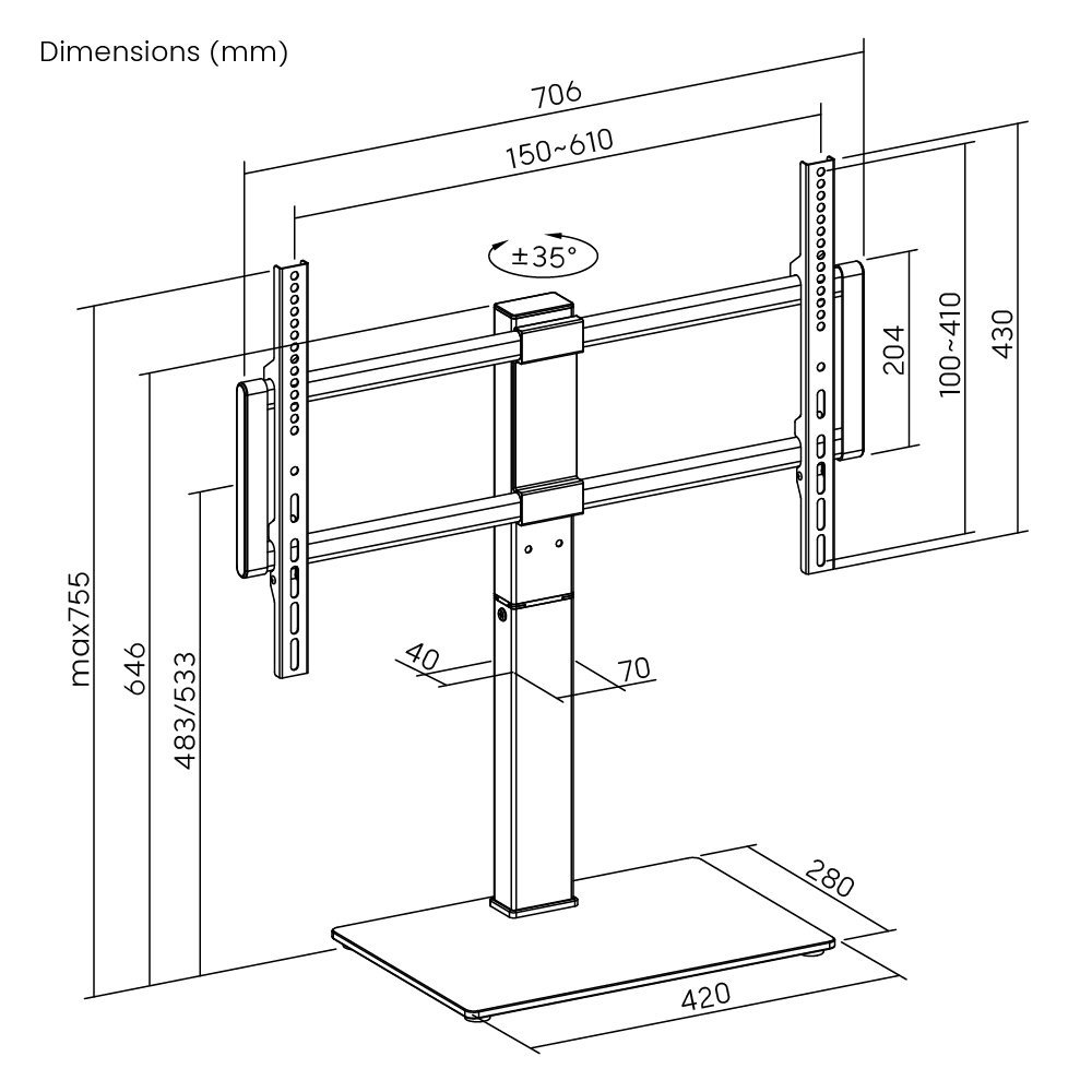 επιτραπέζια βάση τηλεόρασης, 37-75", έως 40kg - Image 7